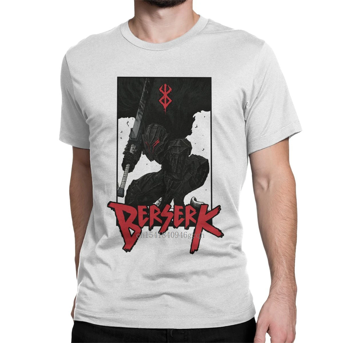 

Забавные темные мужские футболки Berserk с круглым вырезом, 100% хлопок, футболка с японским Аниме Манга, футболка с коротким рукавом, топы в пода...