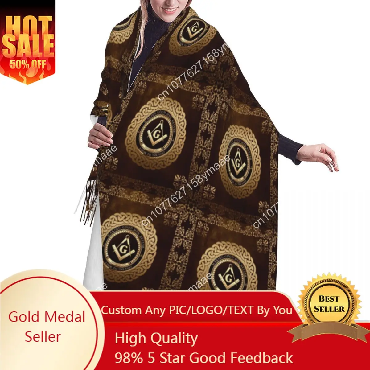 

Custom Female Large Freemasonry Scarves Women Winter Soft Warm Tassel Shawl Wraps Masonic Mason Freemason Versatile FemaleScarf