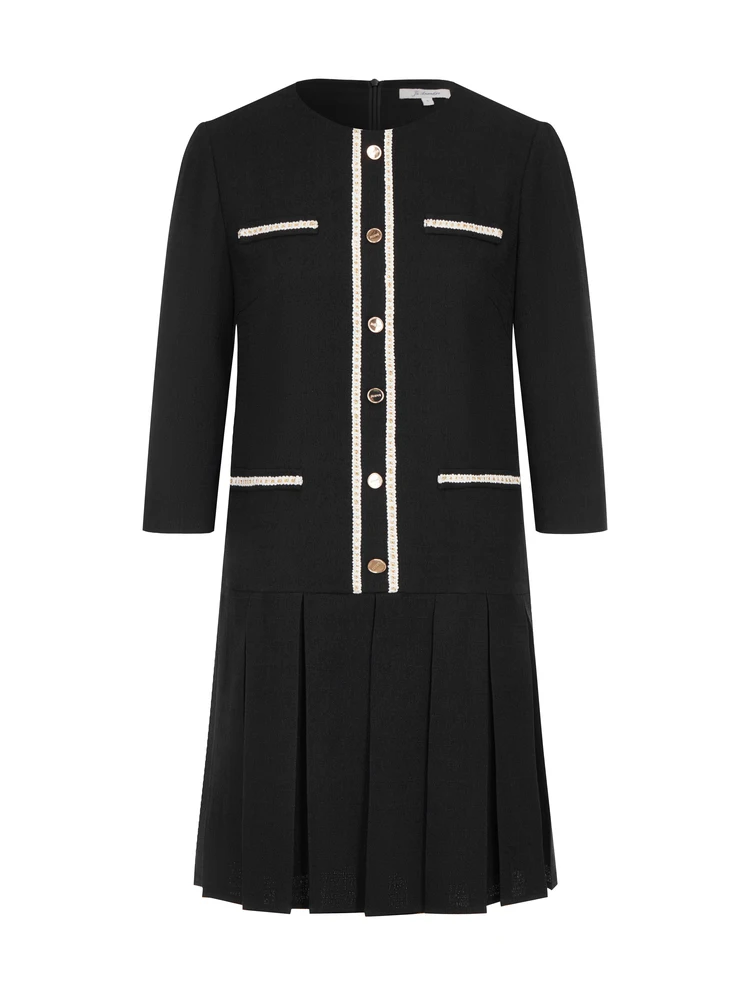 Qizi Anna Kou темпераментное французское платье изящное с круглым вырезом элегантное