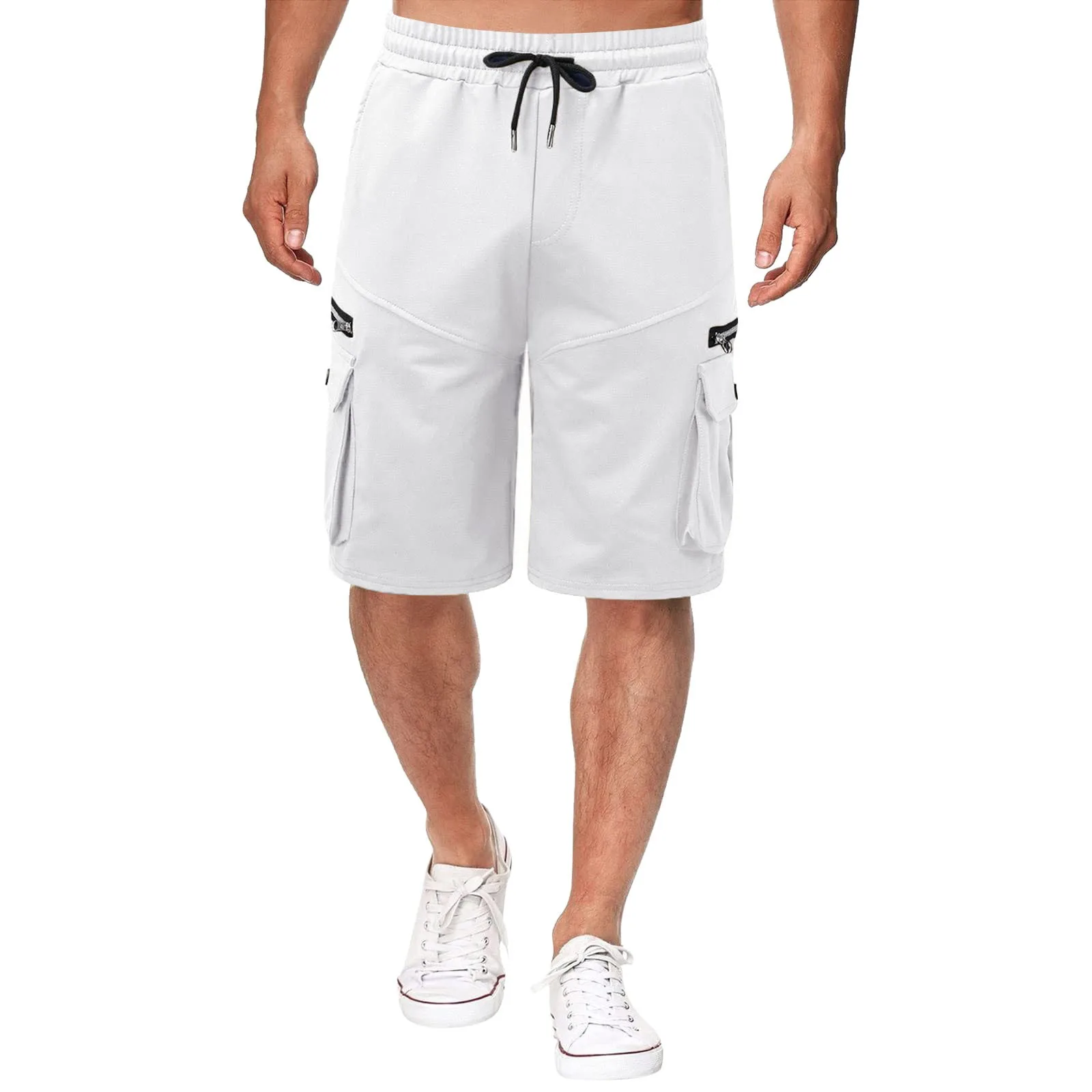 

Mens Summer Casual Shorts Cotton Loose Oversize Breeches Knee With Multi Pocket Zipper Beach trunks Male Leisure Clothing 2023