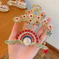 new pearl tassel hair claw china style retro flower hair clip barrette alloy hairpin ponytail clip crab hanfu accessory for girl