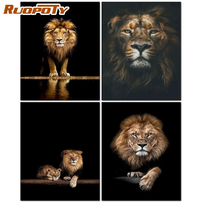 

RUOPOTY Paint By Number Lion Drawing On Canvas Gift DIY Pictures By Numbers Animals Kits Hand Painted Painting Art Home Decor