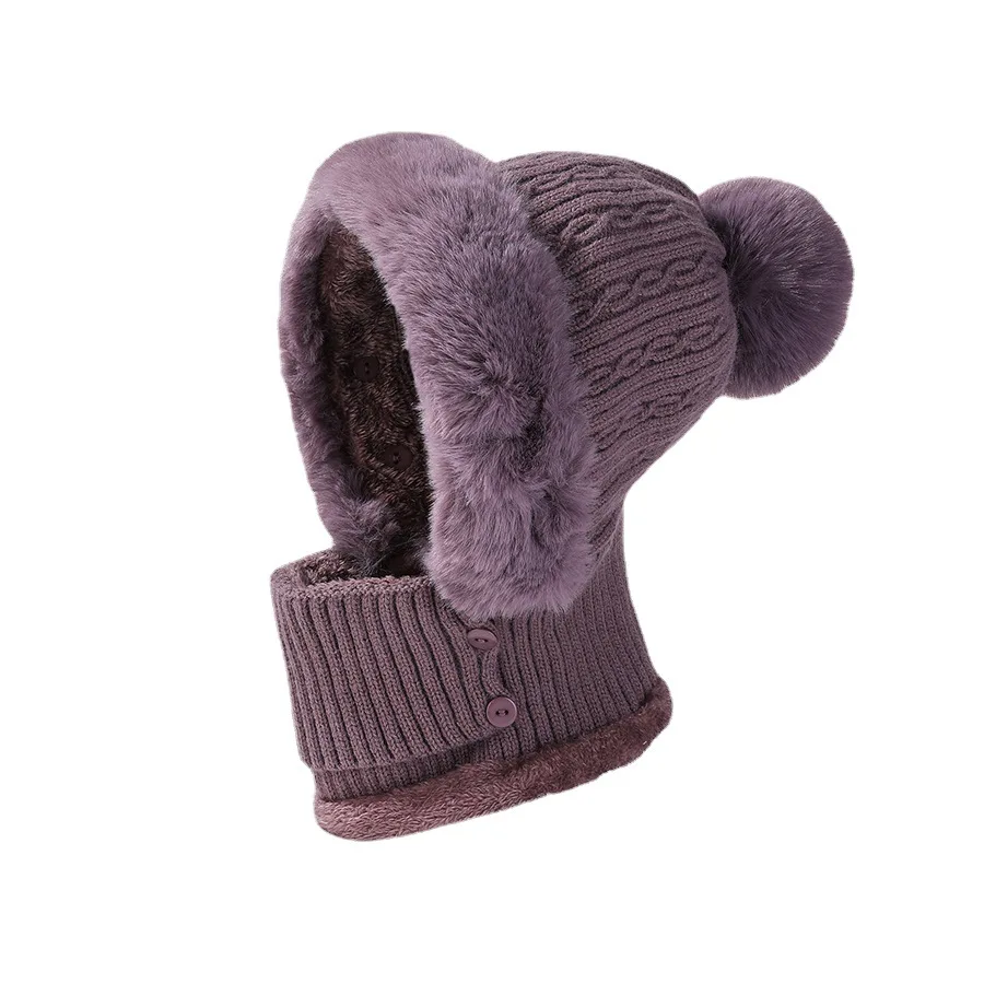 Thick Plush Velvet Balaclava Hats for Women 2022 Fluffy Fur Hat Big Pompom Face Mask Neck Warm Beanies Women Bonnet Winter Cap