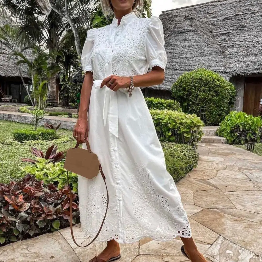 

Fashion Womens Embroidered Dress 2022 Autumn Loose Shirt Vestidos Elegant Patchwork Ruffle Robe Casual Party Knee Dresses