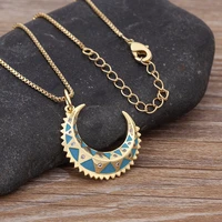 aibef classic enamel lucky light blue moon shape rhinestone zircon pendant gold necklace women simple temperament jewelry gift
