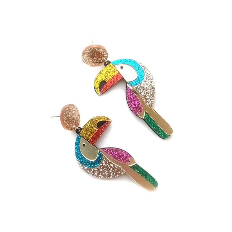 QIGO цветные серьги с попугаем для женщин модные блестящие акриловые украшения