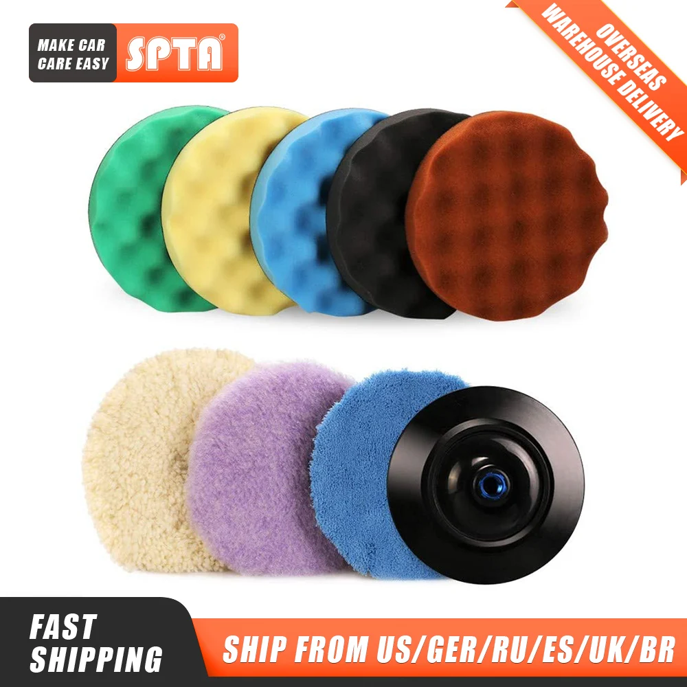

SPTA Polishing pad, Buffing pad, 7''/180mm Sponge Polishing Pad Kit with 5 Waffle Foam 1 Wool Grip Pad