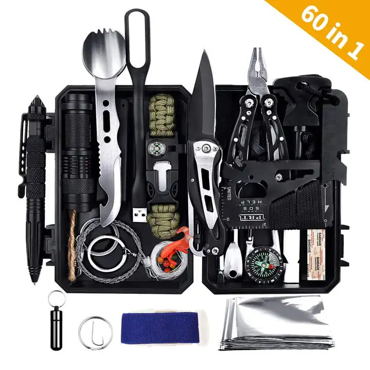 

Emergency Survival Gear Kits 60 in 1 Outdoor Gear Tools Box Kit Set