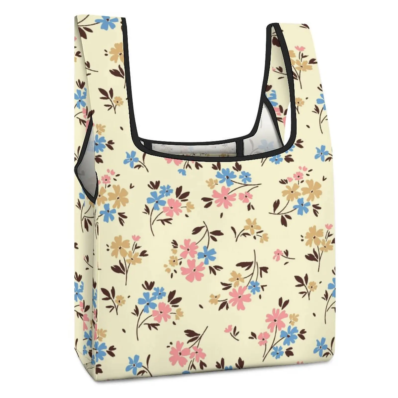 Custom Pattern Women Foldable Shopping Bags Large Food Handbag Plain Cloth Large Capacity Bag Reusable Travel Grocery Bag