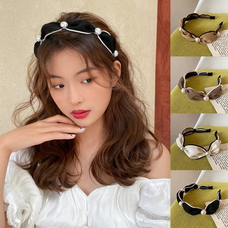 

Women Pearl Hairband Wide Hair Hoop Sweet Headwear Korean Headbands Vintage Head Hoop Simple Hair Band Elegant Hair Accessories