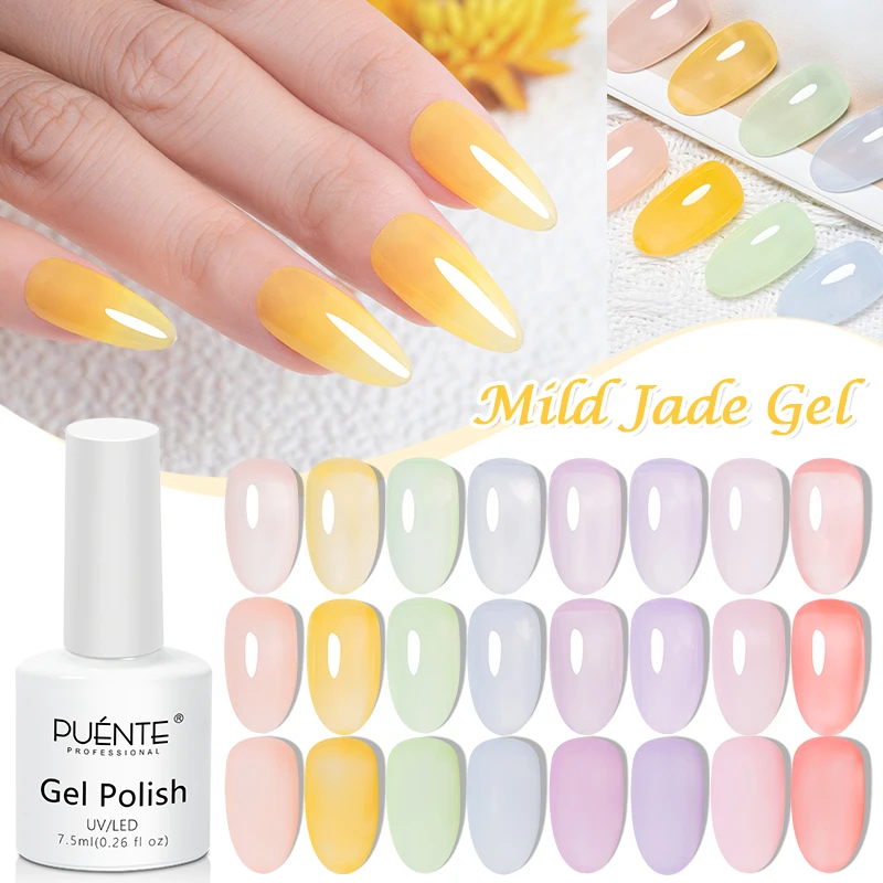 

PUENTE Jelly Nail Gel 7.5ML Pudding Jelly Gel Polish Translucent Soak Off UV Gel Manicure Semi Permanent Nail Art Varnish