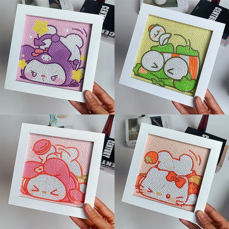 

Kawaii Sanrios Handmade Diy Diamond Painting Material Package Anime Kuromi My Melody Pochacco Tabletop Decoration Toy Gift