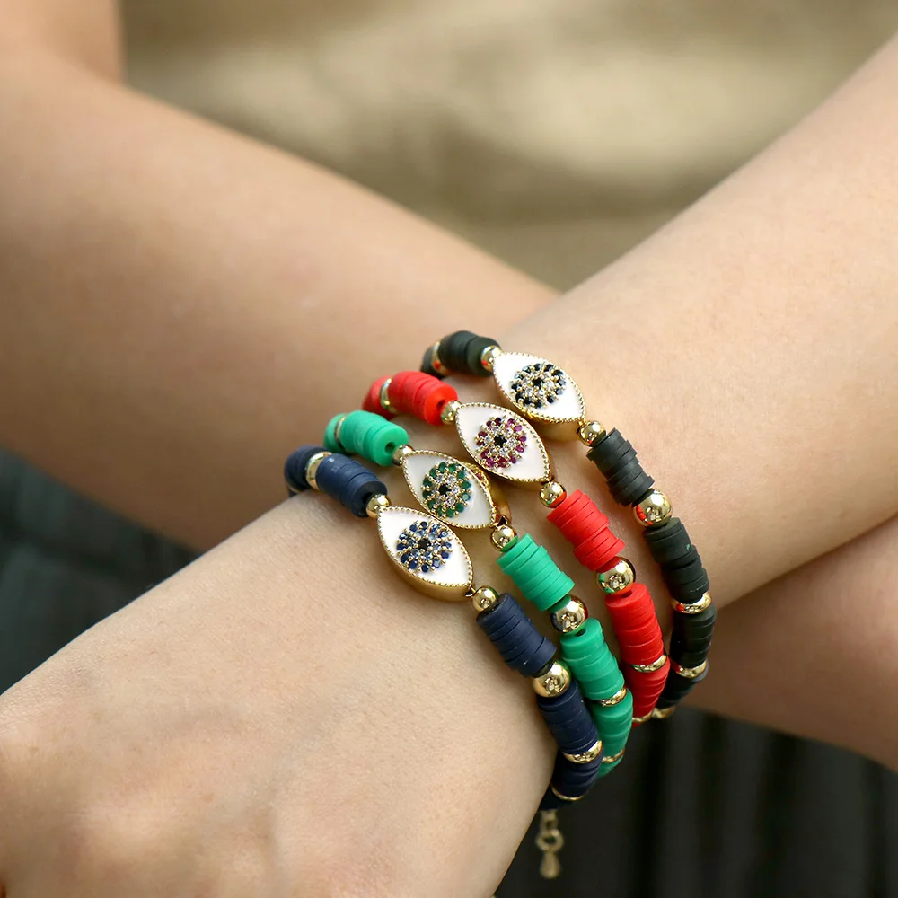 

Multicolor Clay Beads Bracelets Women's Turkish Evil Eye Bracelet Micro-Inlaid Enamel Wrist Jewelry Female Accessories Wholesale