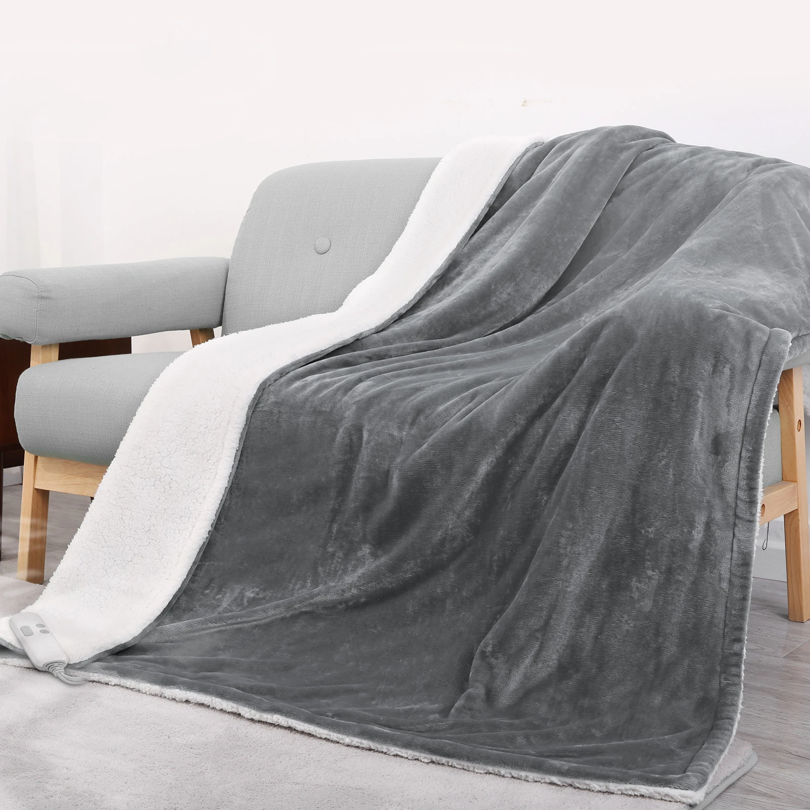 

Electric Blanket Heated Throw Blanket with 6 Heating Levels & 5 Auto-off 50" x 60" Flannel & Sherpa Gray & White