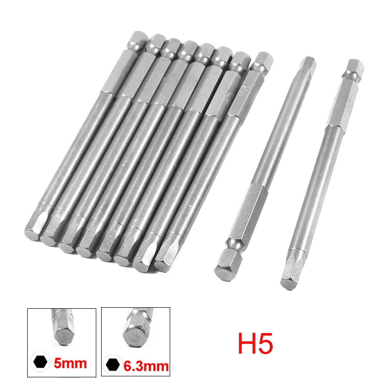 

10Pcs 100mm Lenth 1/4" Hex Shank H5 Magnetic Hex Head Screwdriver Bits Electric Screwdriver Bits Tools