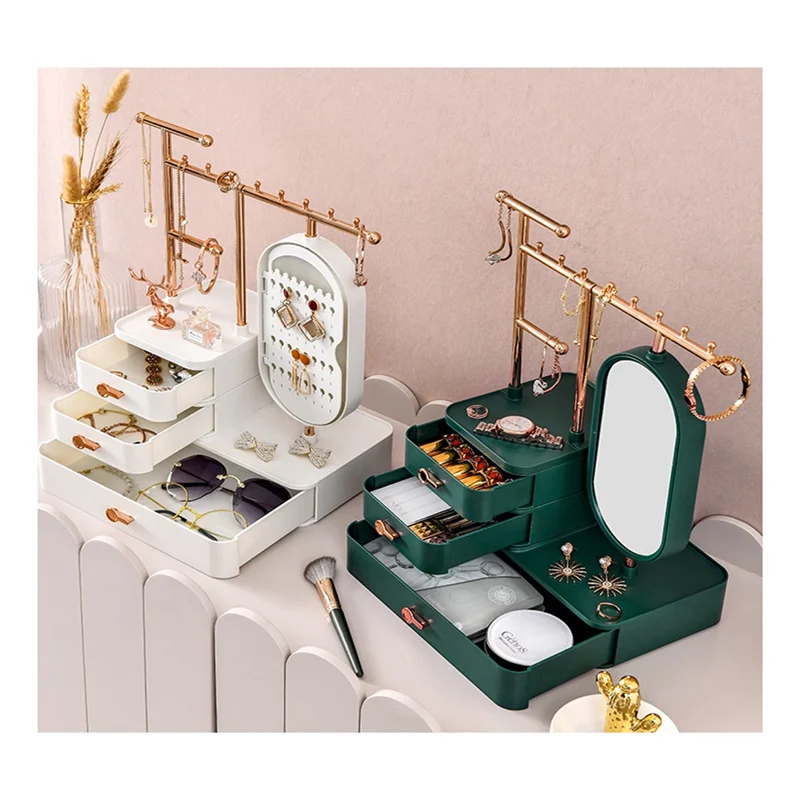 

Jewelry Storage Box Necklace Earring Display Fashion Big Capacity Cosmetic Storage Box Green