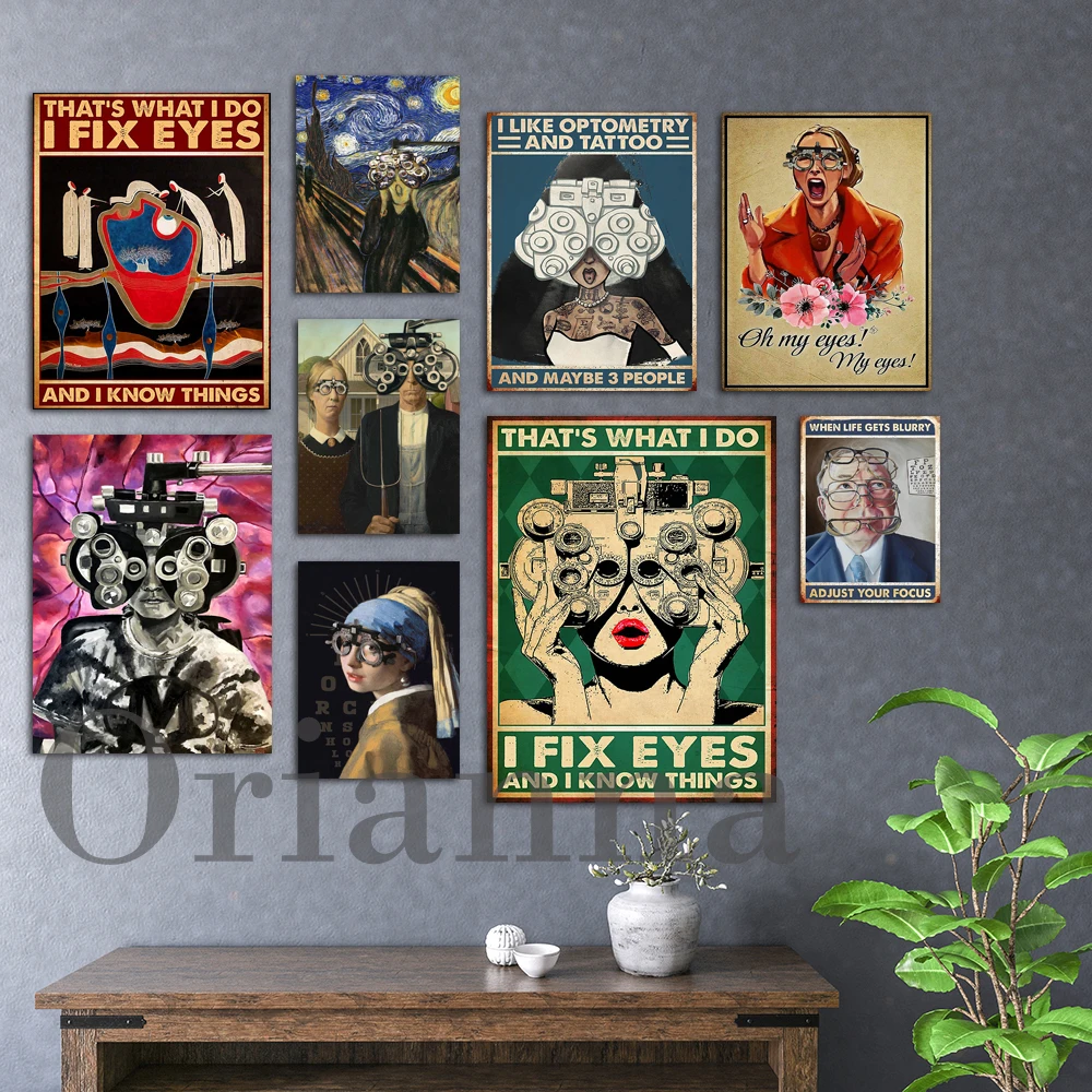 

Оптометрический постер Oh My Eye с надписью «Oh My Eye» для отпечатков глаз от оптометрии, фиксации и определения вещей, настенное искусство, крик, ...