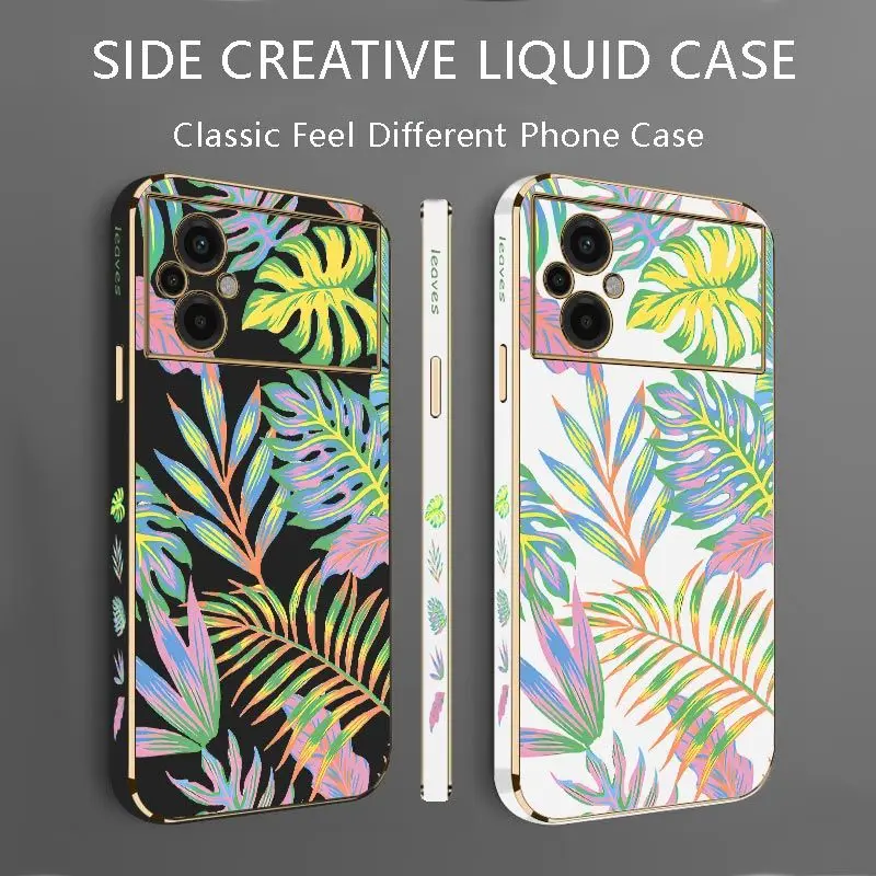 Camouflage Leaves Luxury Plating Phone Case For Xiaomi Poco M5 M4 Pro F4  X4 GT F4 GT X4F3 X3 M3 X3 NFC X2 X3 Pro C40 Cover