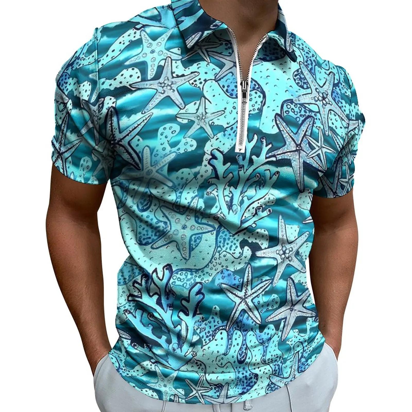 

Starfish Casual T-Shirts Coral Reef Print Polo Shirts Cool Shirt Beach Short Sleeve Design Clothing Large Size