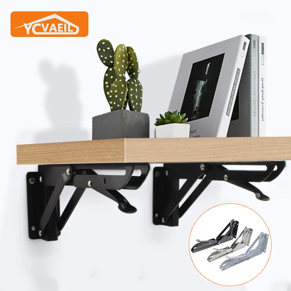 

2pcs Triangle Folding Bracket Shelf Support Heavy Spring Wall Mounted 8-20 inch Workbench Table Shelf Bracket Furniture Hardware
