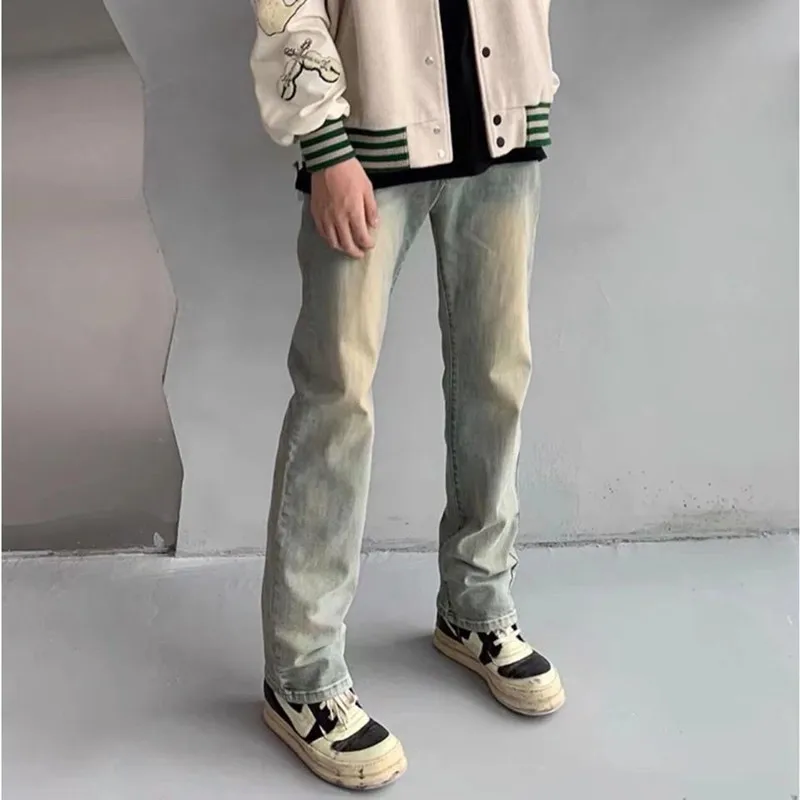 

2022 Vibe Style Solid Distressed Retro Washed Men Slim Jeans Trousers Hip Hop Vintage Streetwear Male Denim Pants