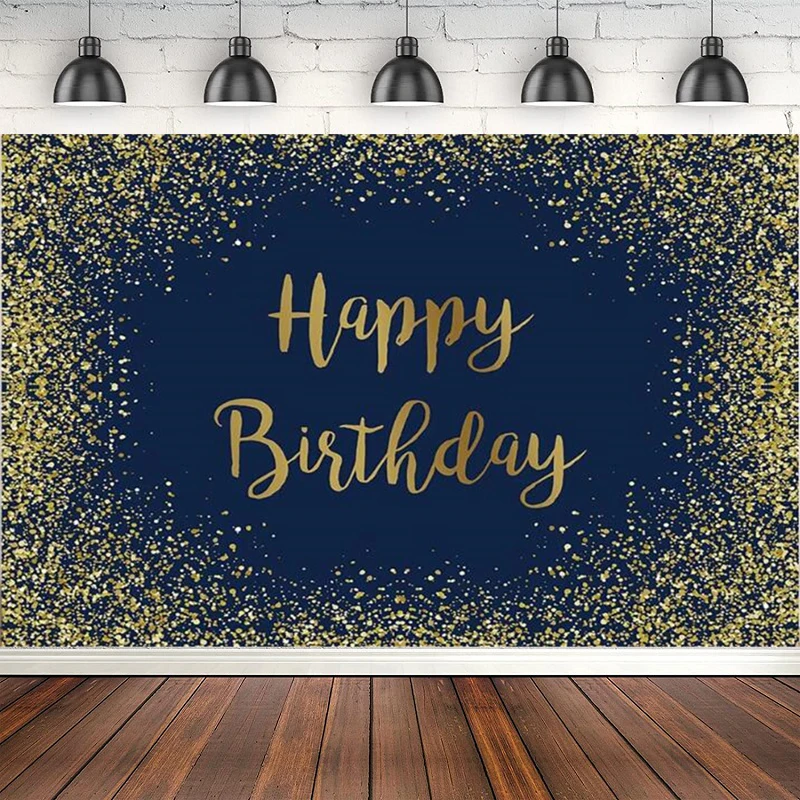 

Photography Backdrop Navy Blue Gold Glitter Happy BIrthday Party Adult 16th 18th 21th 30th 40th 50th 60th Background Decoration