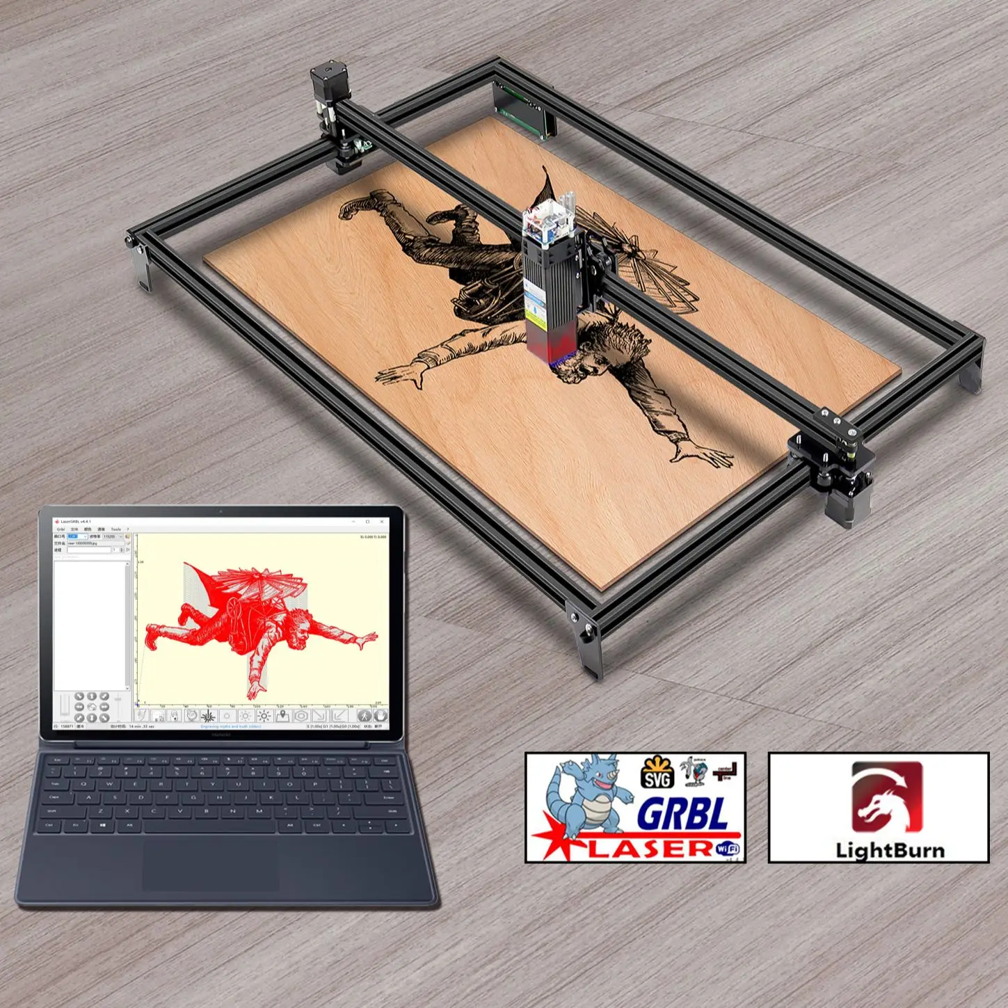 Лазерный гравер ZBAITU CNC с Wi-Fi режущий станок для резки гравировальный фрезерный