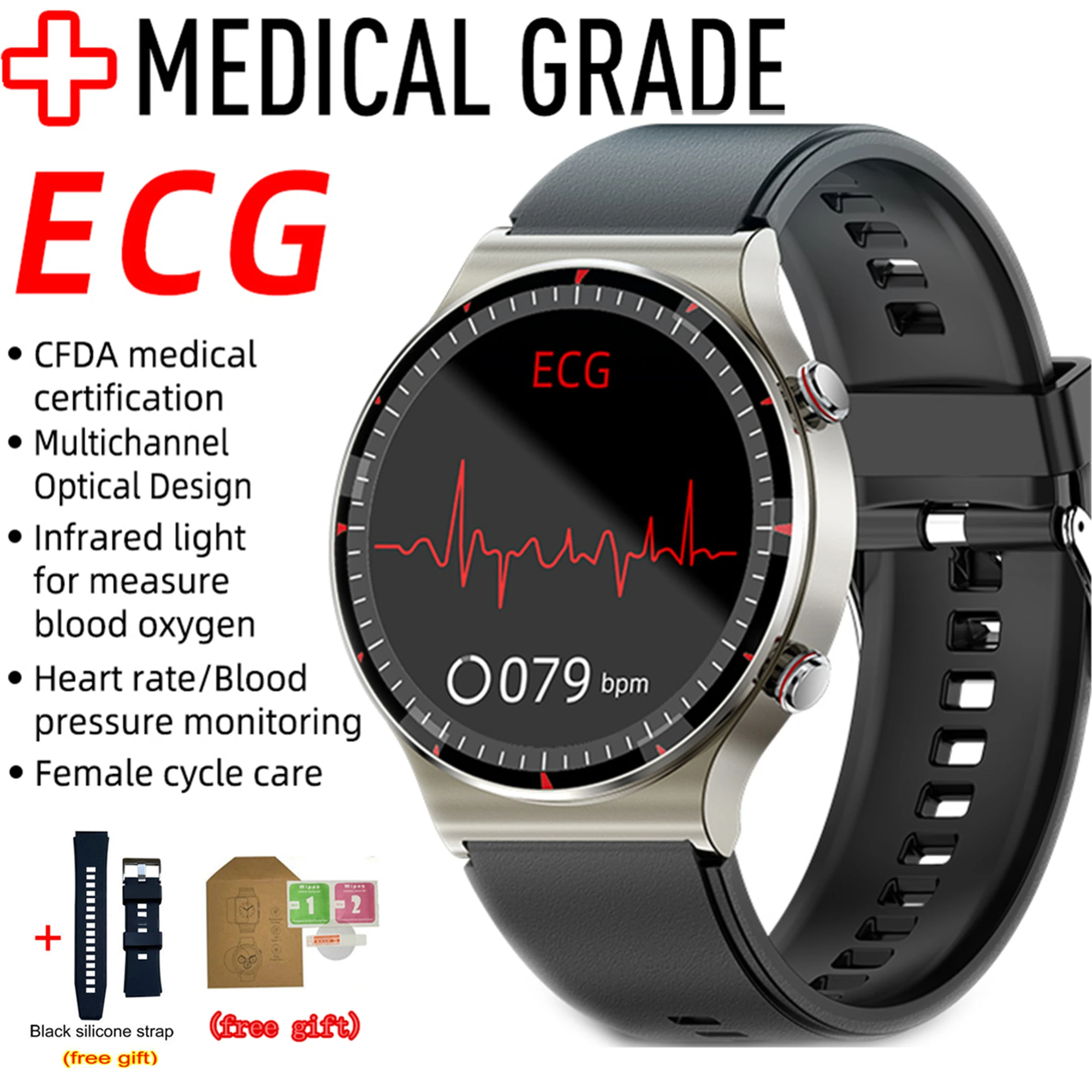 

G08 Medical Grade Health Monitoring PPG + ECG Men Women Smart Watch Heart Rate Blood Oxygen Monitor Fitness Sport Smartwatch Men