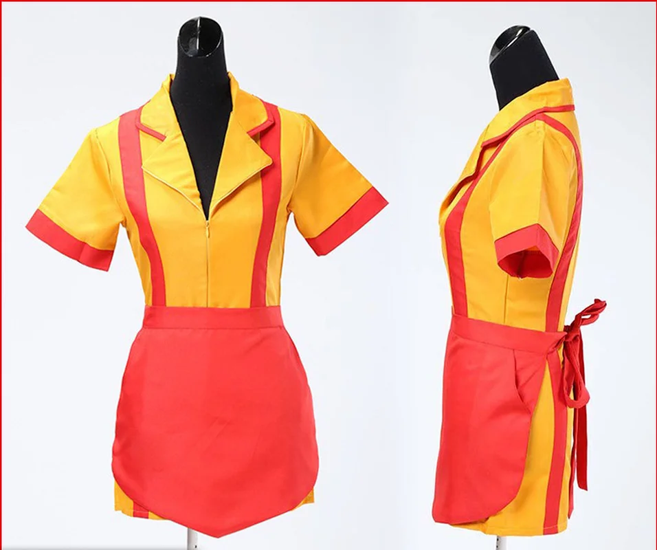 Custom Made 2 Broke Girls Costume Halloween Outfit Max Black Caroline Wesbox Channing Cosplay Suit Apron Dress |