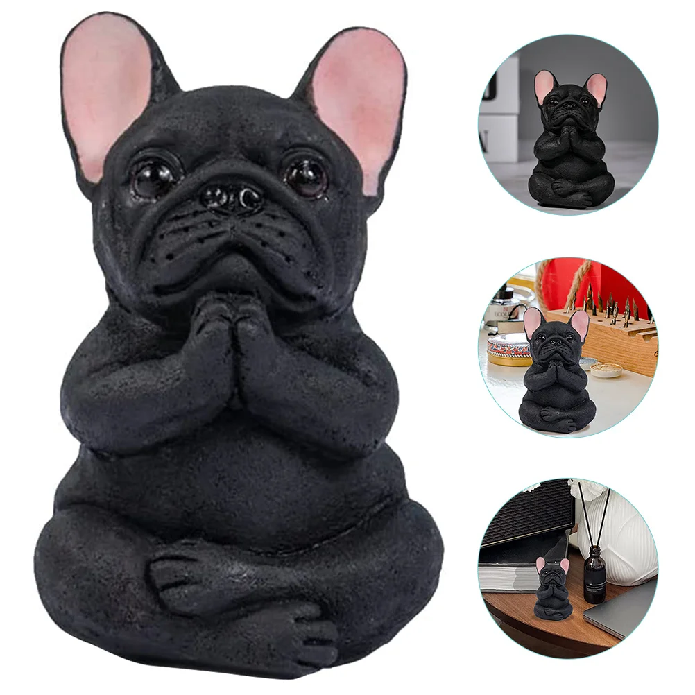 

Statue Garden Dog Figurine Yoga Sculpture French Meditating Zen Sitting Resin Meditation Animal Ornament Decor Bull Creative