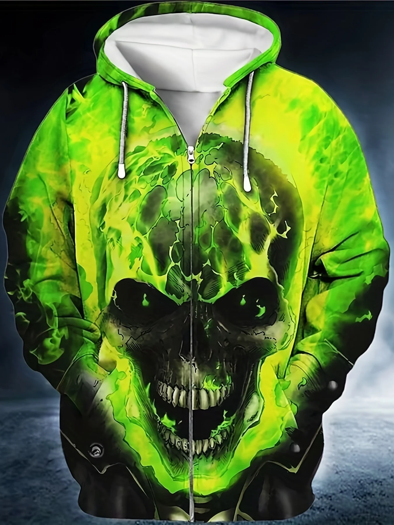Мужская куртка с капюшоном на молнии 3D-принтом черепа