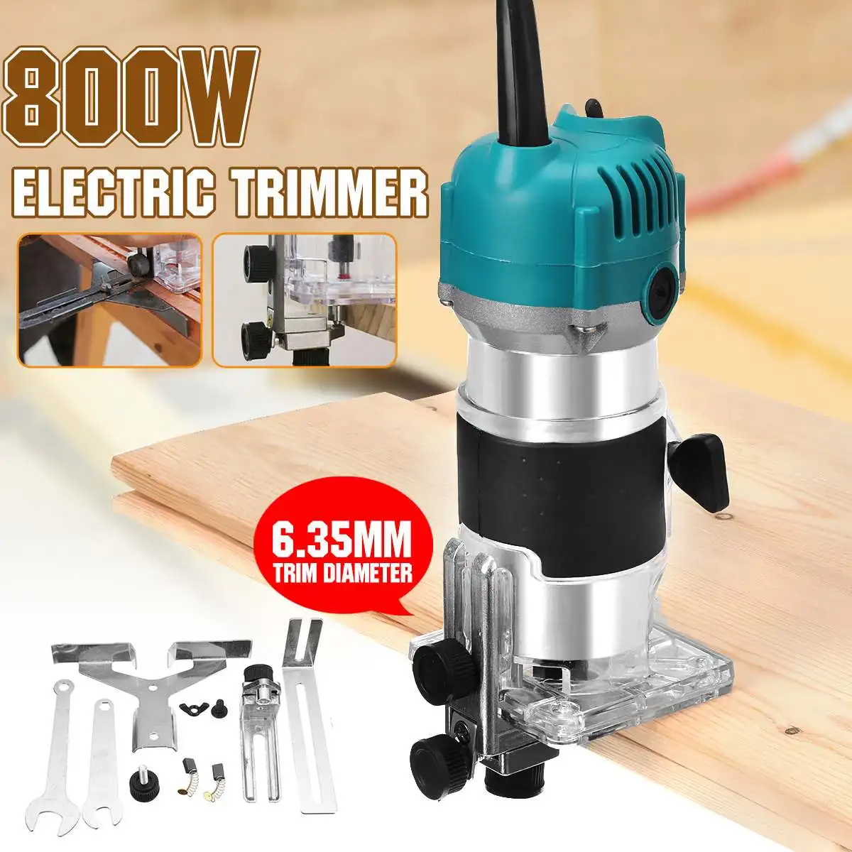

800W 35000r/min Electric Trimmer Woodworking Wood Milling Machine Electric Hand Trimmer Wood Laminator Router Edge Joiners Set