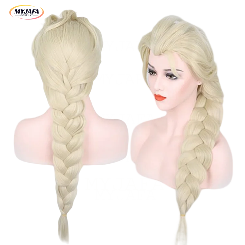 Elsa Cosplay Wig Queen Princess Long Braid Heat Resistant Synthetic Hair Adult Women Halloween Party Anime Cosplay Wigs + WigCap