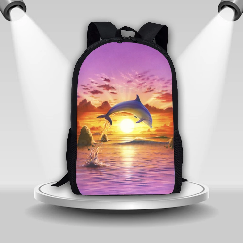 

Женская вместительная летняя школьная сумка с рисунком дельфина, заката океана и животных