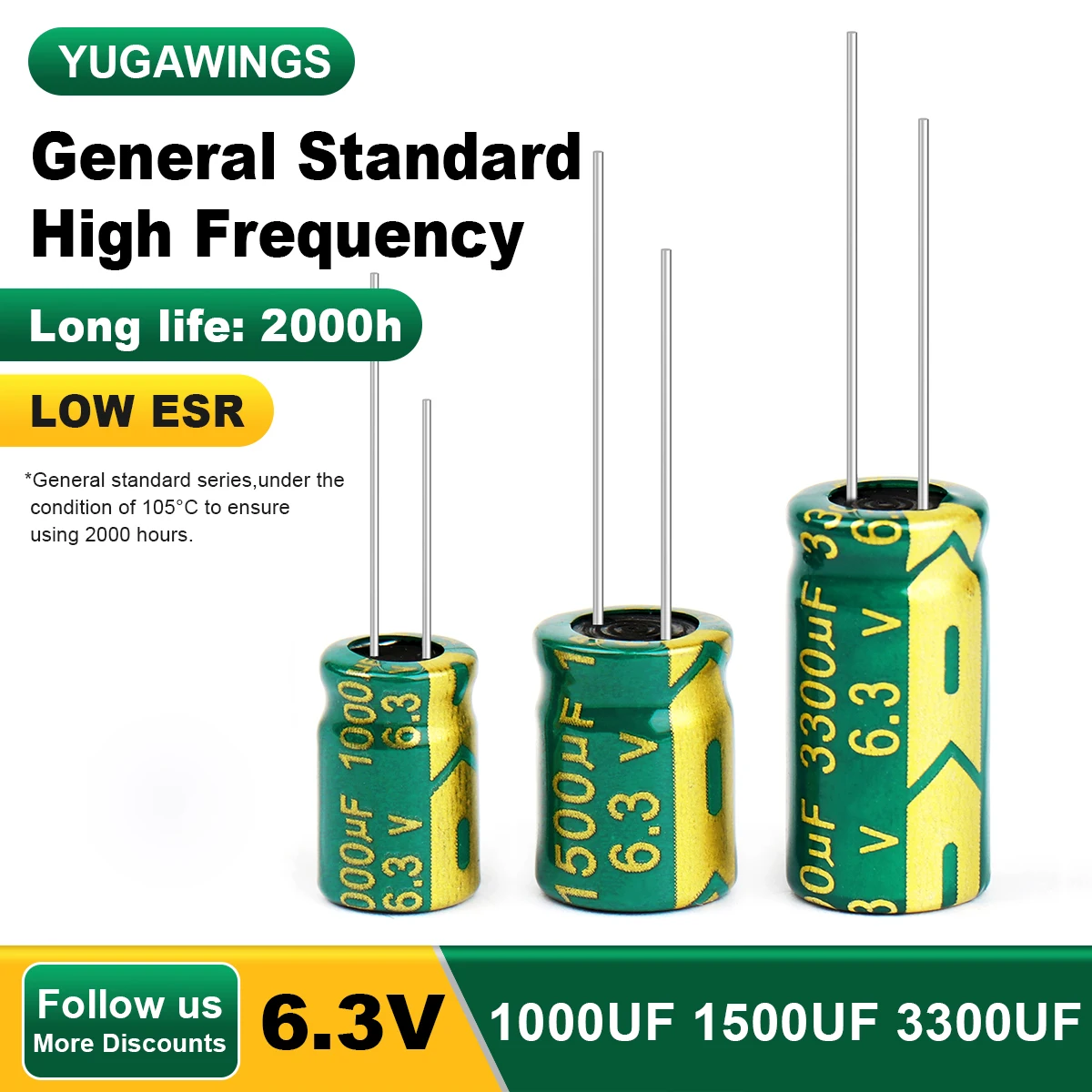 

Aluminum Electrolytic Capacitor 6.3V1000UF 6.3V1500UF 6.3V3300UF High Frequency Low ESR Capacitors DIY 2000Hours Long Life