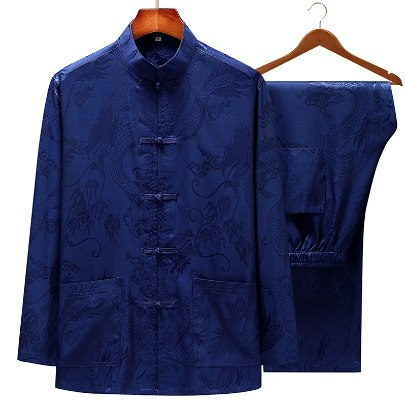 Традиционный китайский Шелковый атласный костюм Тан на весну-лето мужская