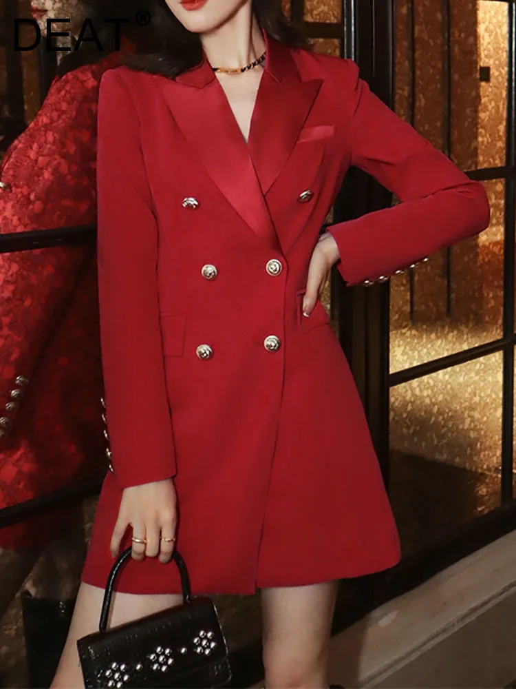 

Женское платье-костюм с длинным рукавом DEAT, облегающее платье составного кроя с отложным воротником и длинным рукавом, модель 17A4359 на осень, ...