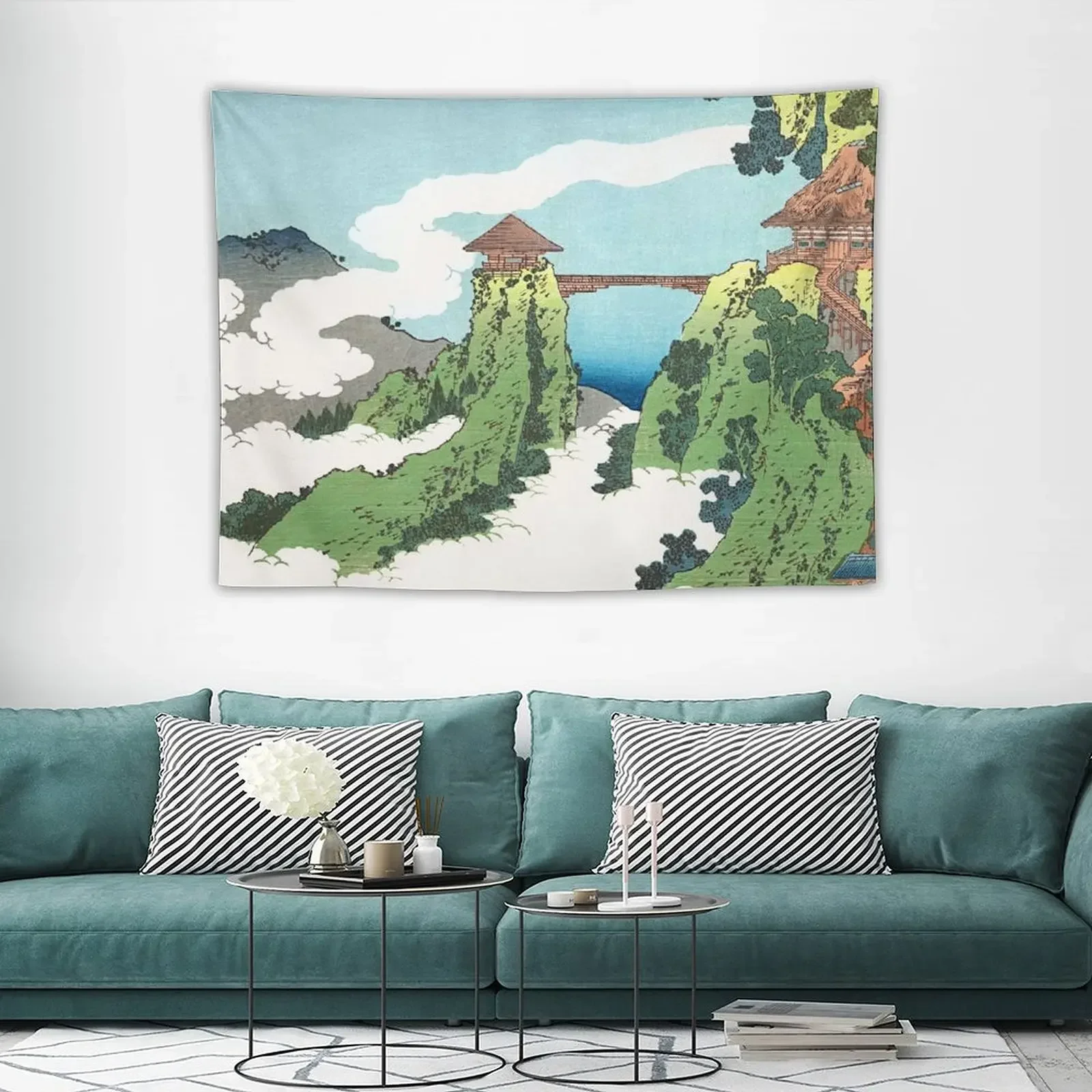 Подвесной облачный мост на горе Gyodo возле Ashikaga от Katsushika Hokusai гобелен настенный