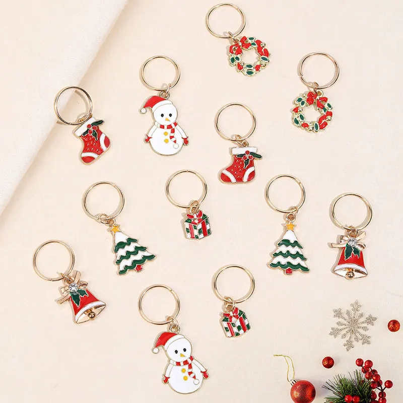 

12Pcs Christmas Snowman Pendant Hair Clip For Women Braid Trendy Metal Rings DIY Western Style Accessories Girls Headdress