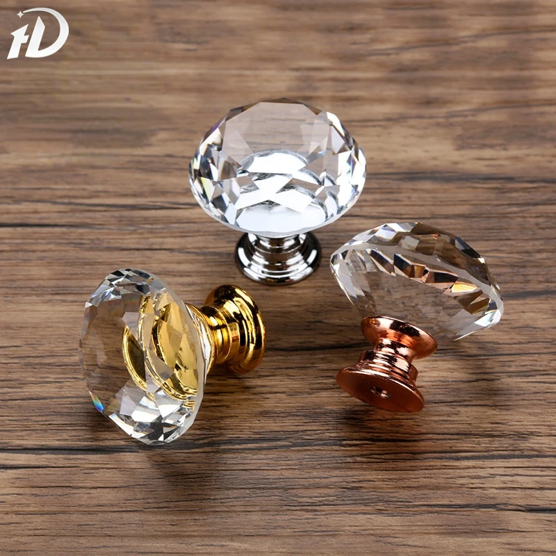 

HXC 20-40mm Diamond Shape Design Crystal Glass Knobs Cupboard Drawer Pull Kitchen Cabinet Door Wardrobe Handles Hardware