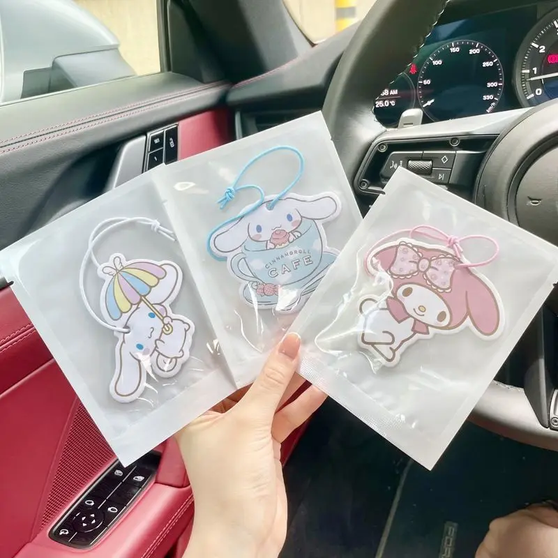 Kawaii Sanrios Car Aromatherapy Tablets Kuromi My Melody Hello Kittys Car Odor Removing Perfume Pendant Car Accessories Gift Toy