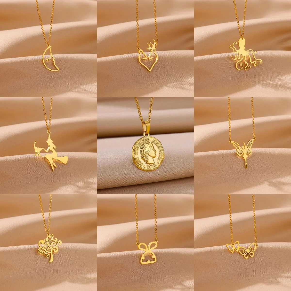 Золотого цвета из нержавеющей стали с геометрическим рисунком Луны для женщин и