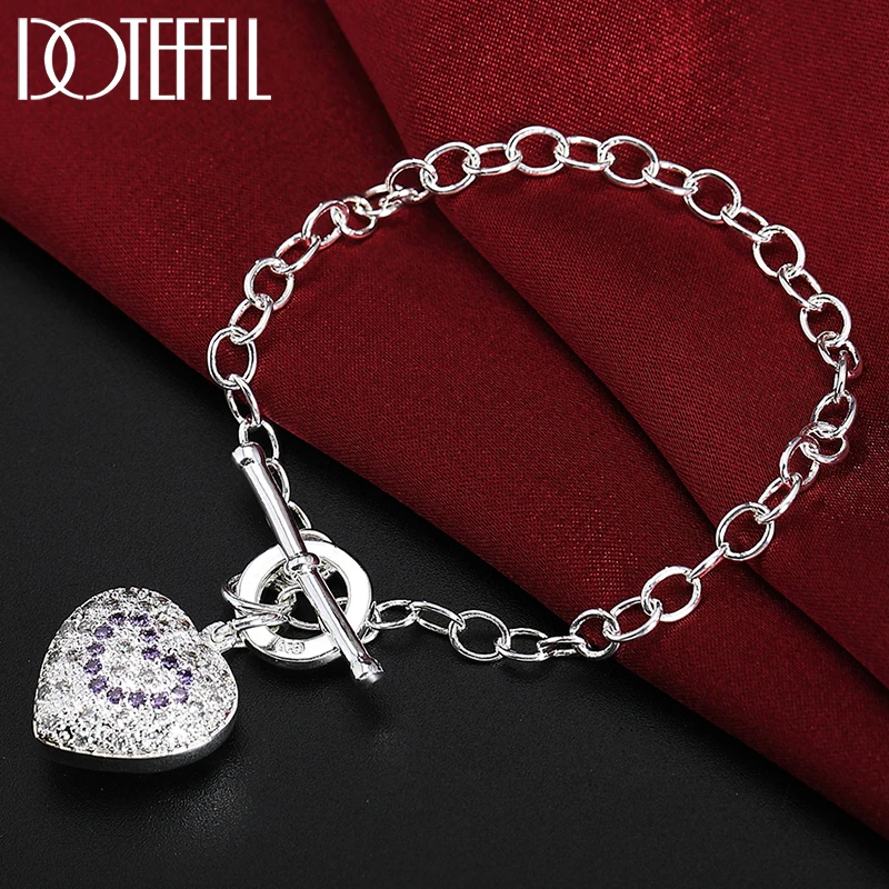 

DOTEFFIL 925 Sterling Silver Purple AAA Zircon Heart Bracelet For Women Wedding Engagement Party Fashion Jewelry