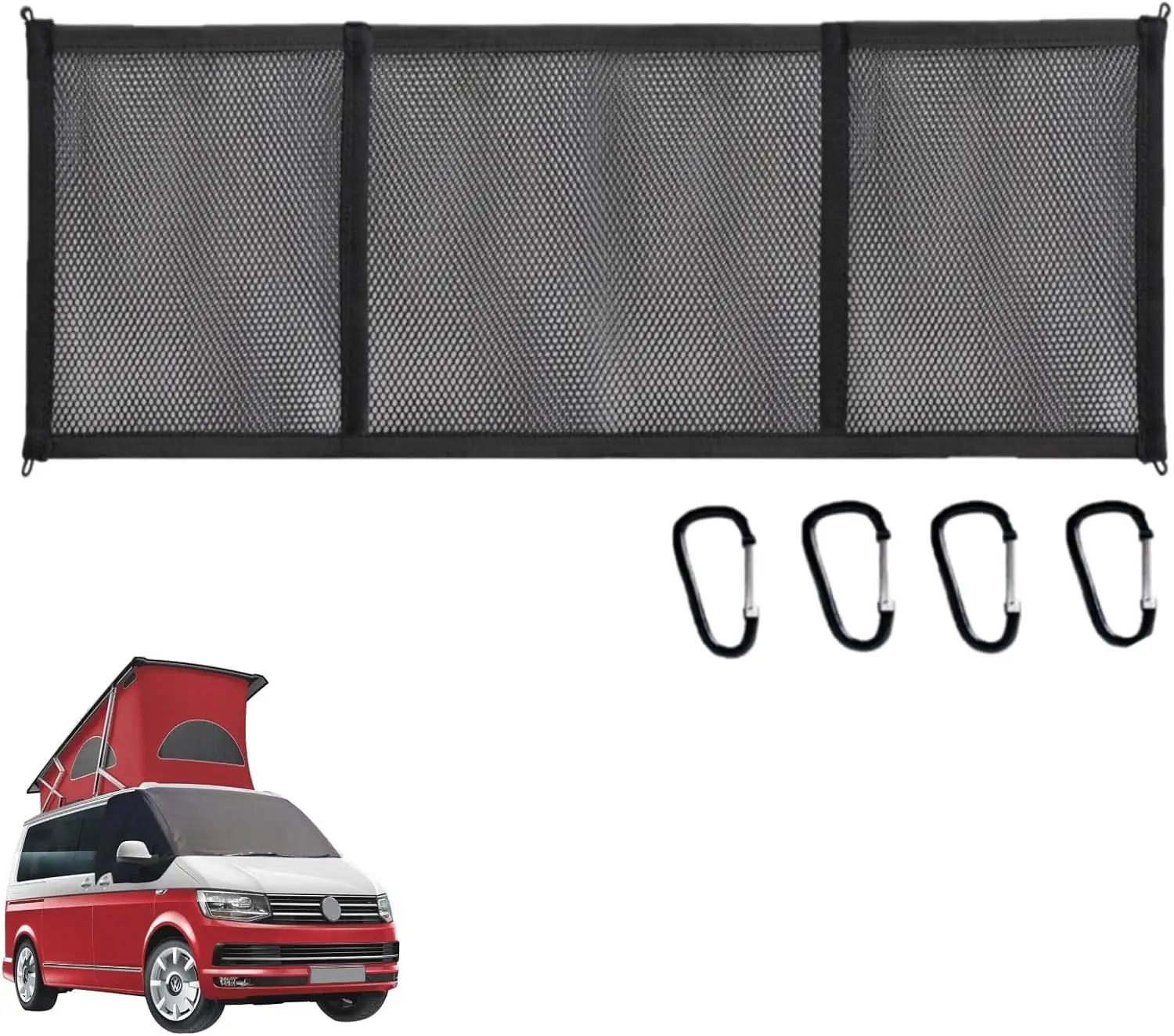 Фото Сетчатая сумка для хранения на крыше автофургона для VW T5 T6, несущий сетчатый органайзер для хранения на крыше автомобиля, эластичная сетка, автоаксессуары №1