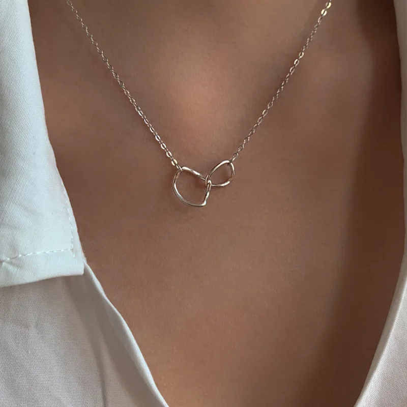 

925 Sterling Silver Irregular Round Necklace Female Simple Temperament Geometric Design Sense Collarbone Chain Niche Necklace