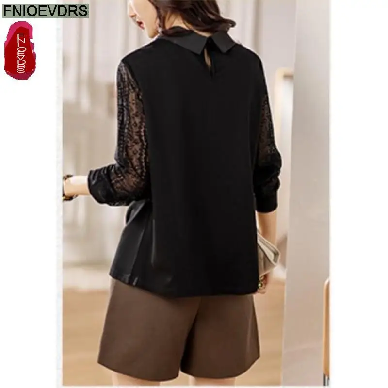 Женская винтажная блузка в стиле ретро Элегантная черная кружевная с воротником