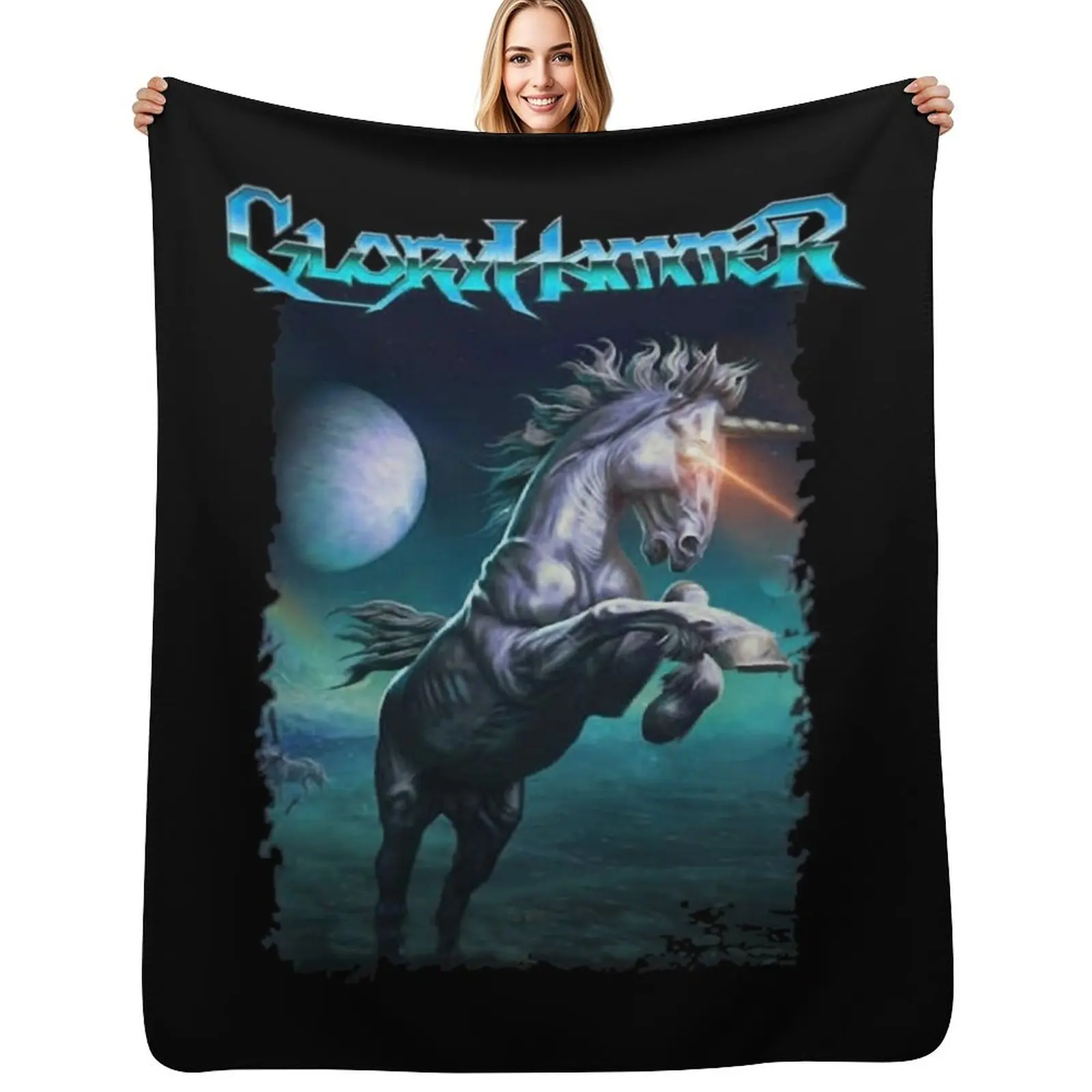 Фото Gloryhammer - Классическое одеяло-плед Galactic Unicorn, уютное одеяло-плед, подарок на день рождения для него и для нее №1