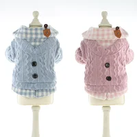 pet clothes Autumn winter Medium small Knitted wool Sweater Fashion warm jacket sweet Plaid Shirt kitten puppy cute coat Poodle