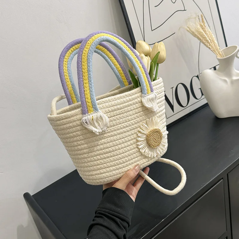 

Cotton Rope Woven Women's Shoulder Bag Bohemian Small Crossbody Bags Knitted Summer Bucket Beach Bag 2023 Female Handbags