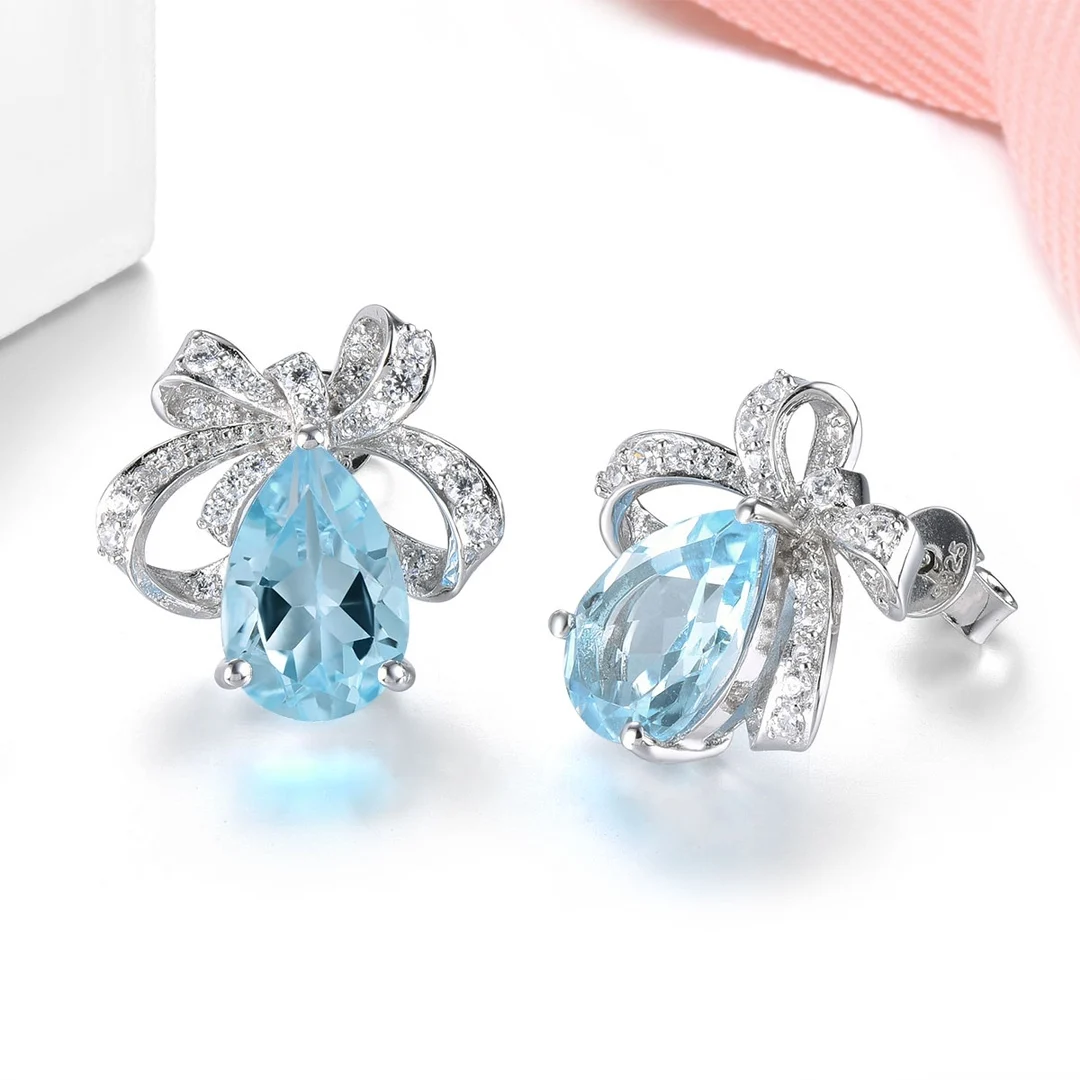 Серьги HT24 женские из серебра 925 пробы с натуральным голубым топазом 8 карат
